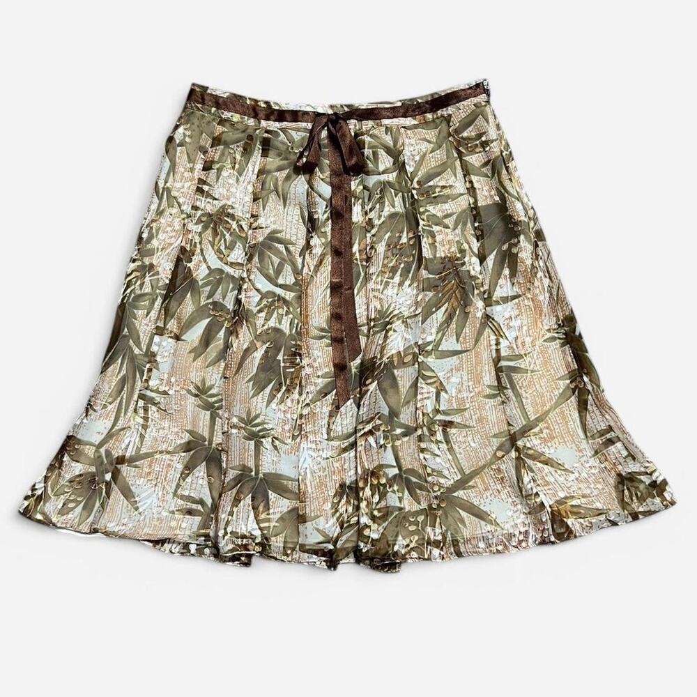 VTG Y2K Uniform John Paul Richard Palm Tree Burnout Midi Skirt w Ribbon S/M